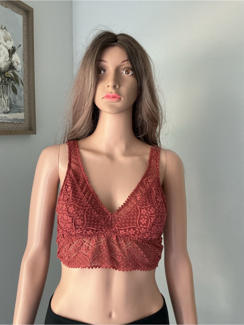 aerie Lace Longline Bralette in Burnt Red